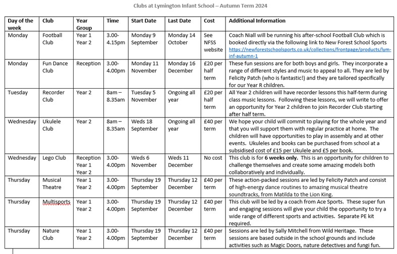 Autumn Term Clubs 2024 info